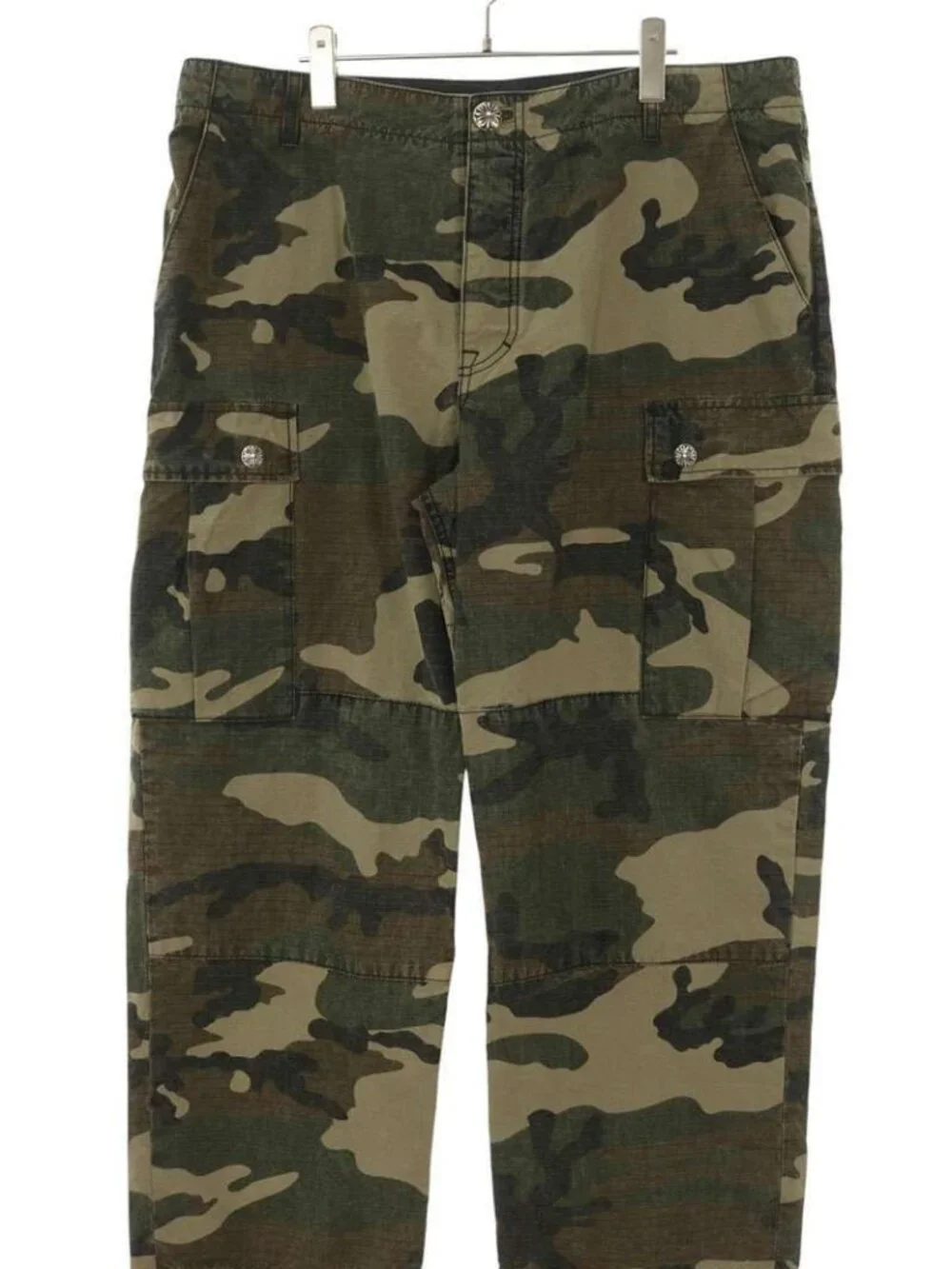 Chrome Hearts Devil Dog Cross Ball Button Camouflage Long Pants with Patch